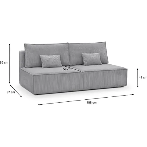 HOMIFAB Canapé Convertible 3 Places avec Coffre de Rangement en Velours côtelé Gris Clair - Milla