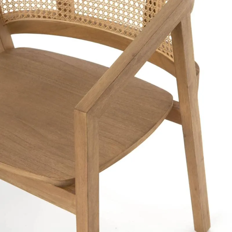 Fauteuil de Table Palma Amadeus Chaise Siège en Bois d'Acajou et Cannage Rotin Couleur Naturelle 57x60x78cm