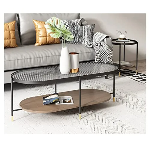 Générique Tables d'appoint Tables d'appoint, Table Basse de canapé, Table Basse Ovale en Verre de Salon, Grande et Petite Table Basse combinée Table Basse Tables de Chevet (Couleur : B)