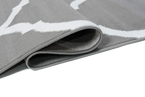 TAPISO Luxury Tapis de Salon Chambre Salle à Manger Adulte Bureau Design Moderne Gris Blanc Géométrique Motif Trèfle Marocain Poil Court Fin Doux Résistant 250 x 300 cm