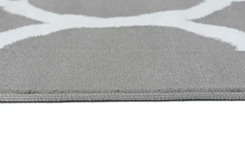 TAPISO Luxury Tapis de Salon Chambre Salle à Manger Adulte Bureau Design Moderne Gris Blanc Géométrique Motif Trèfle Marocain Poil Court Fin Doux Résistant 250 x 300 cm