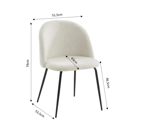 BAÏTA Chaise Esmee Tissu Bouclette écru Pieds métal Noir