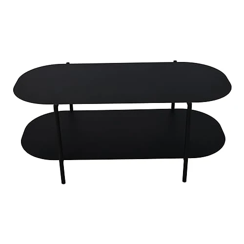 [en.casa] Table Basse de Salon Table d'Appoint pour Salle de Séjour Petite Table en Forme Ovale avec Étagère Acier 112 x 62 x 41 cm Noir Mat