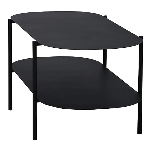 [en.casa] Table Basse de Salon Table d'Appoint pour Salle de Séjour Petite Table en Forme Ovale avec Étagère Acier 112 x 62 x 41 cm Noir Mat