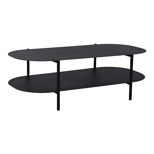 [en.casa] Table Basse de Salon Table d'Appoint pour Salle de Séjour Petite Table en Forme Ovale avec Étagère Acier 112 x 62 x 41 cm Noir Mat