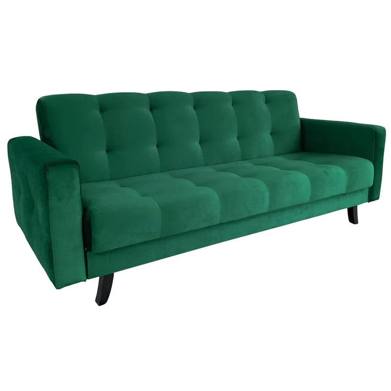 E- MEUBLES Canapé en lit Convertible avec Coffre de Rangement 3 Places Relax - en Tissu Velours - Salon & séjour - BONDA- Vert Bouteille