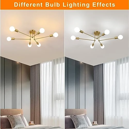 Comely Lustre Sputnik Moderne, 6 Lumières Plafonnier Industriel Vintage, E27 Doré Plafonniers en Fer, Lampe de Plafond pour Salon, Chambre, Salle à manger, Diamètre 70cm (sans Ampoule)