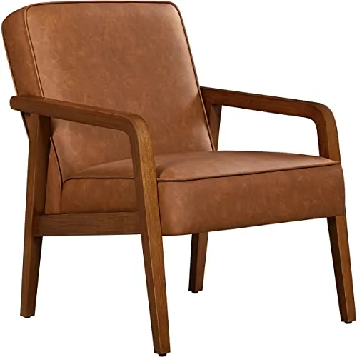 Yaheetech Fauteuil Salon Confortable Cadre Métal Fauteuils et Chaises pour Salon Siège Bien Rembouré 1/Marron Clair