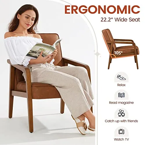 Yaheetech Fauteuil Salon Confortable Cadre Métal Fauteuils et Chaises pour Salon Siège Bien Rembouré 1/Marron Clair