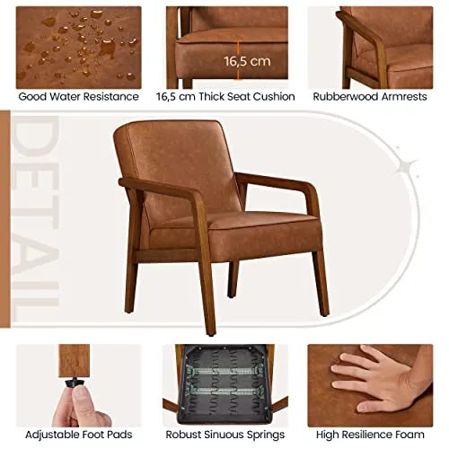 Yaheetech Fauteuil Salon Confortable Cadre Métal Fauteuils et Chaises pour Salon Siège Bien Rembouré 1/Marron Clair