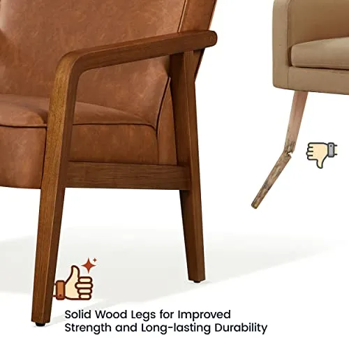 Yaheetech Fauteuil Salon Confortable Cadre Métal Fauteuils et Chaises pour Salon Siège Bien Rembouré 1/Marron Clair