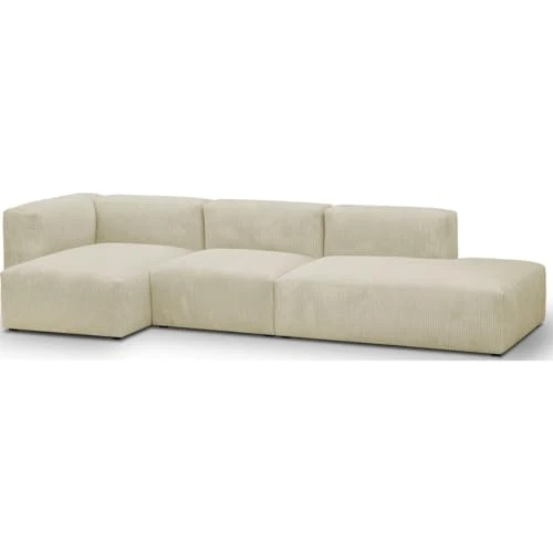 HOMIFAB Canapé d'angle à Gauche modulable avec méridienne 5 Places en Velours côtelé Beige - Modulo