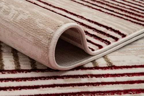 TAPISO Crystal Tapis Poils Courts Moderne Rouge Blanc Beige Motif Lignes Effet 3D Brillant Doux Tapis Salon Chambre Adulte Salle à Manger Oeko-TEX 160 x 220 cm