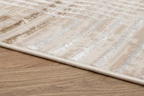 TAPISO Crystal Tapis Poils Courts Moderne Rouge Blanc Beige Motif Lignes Effet 3D Brillant Doux Tapis Salon Chambre Adulte Salle à Manger Oeko-TEX 160 x 220 cm