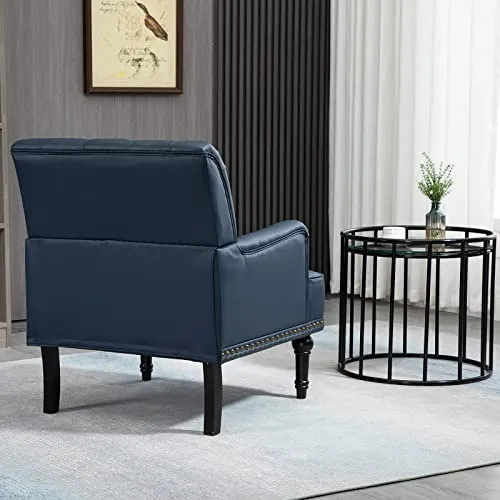 SEPNINE Fauteuil Classique en Cuir synthétique - pour Salon et Chambre - Charge maximale : 150 kg (Bleu foncé)