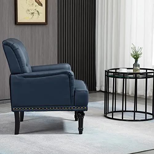 SEPNINE Fauteuil Classique en Cuir synthétique - pour Salon et Chambre - Charge maximale : 150 kg (Bleu foncé)