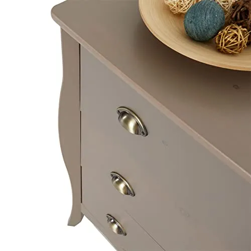 IDIMEX Commode de Chambre Antoinette Style Baroque Rococo Inspiration Louis XV Design Moderne, Rangement avec 3 tiroirs, en pin Massif lasuré Taupe