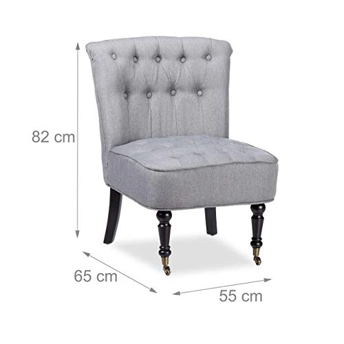 Relaxdays Fauteuil Cocktail Retro années 50 Chaise Salon Vintage 2 roulettes Lounge Club HxlxP: 82 x 55 x 65 cm, Gris
