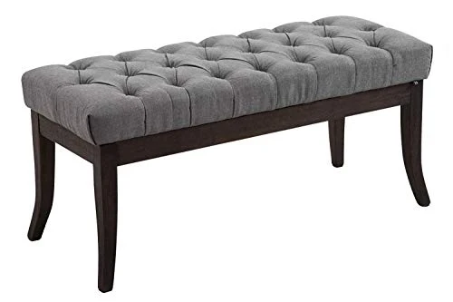 CLP Banquette Elégante Ramses en Tissu I Assise avec Coutures Décoratives I Banc Design avec Pieds en Bois Antique Sombre, Couleur:Gris, Taille:100 cm