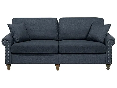 Canapé Fixe 3 Places Tapissé en Tissu Gris Foncé avec Clous Décoratifs pour Salon au Style Moderne Beliani