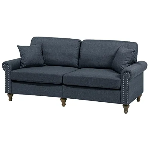 Canapé Fixe 3 Places Tapissé en Tissu Gris Foncé avec Clous Décoratifs pour Salon au Style Moderne Beliani