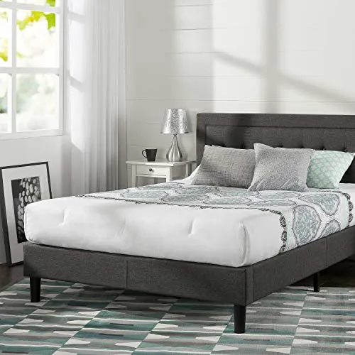 Cadre de lit plateforme capitonné 35 cm Dachelle ZINUS | Sommier | Support à lattes en bois | Facile à monter | 160 x 200 cm | Gris foncé