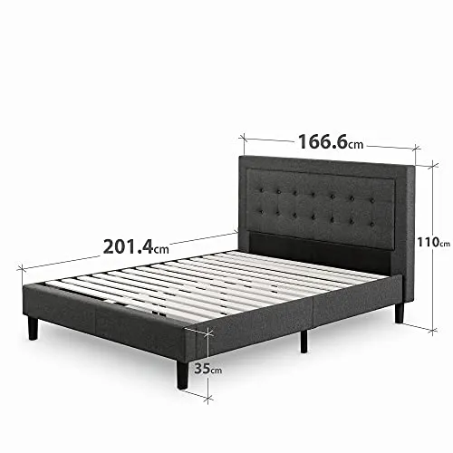 Cadre de lit plateforme capitonné 35 cm Dachelle ZINUS | Sommier | Support à lattes en bois | Facile à monter | 160 x 200 cm | Gris foncé