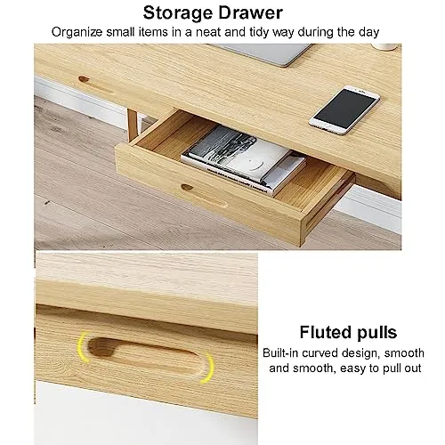 HczioN Bureau en Bois avec 2 tiroirs, Poste de Travail pour Bureau à Domicile, Bureau d'ordinateur Simple, Table de Travail PC, Table de Travail Robuste pour Chambre à Coucher et Bureau (80 x 50 x
