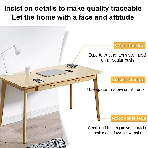 HczioN Bureau en Bois avec 2 tiroirs, Poste de Travail pour Bureau à Domicile, Bureau d'ordinateur Simple, Table de Travail PC, Table de Travail Robuste pour Chambre à Coucher et Bureau (80 x 50 x