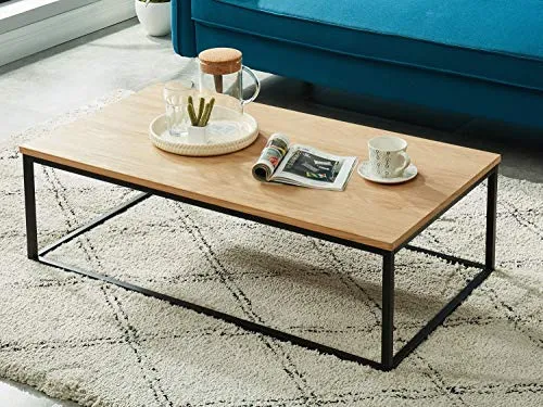 HOMIFAB Table Basse Industrielle 110x60x34 cm Noir et Effet chêne - Collection Brixton.