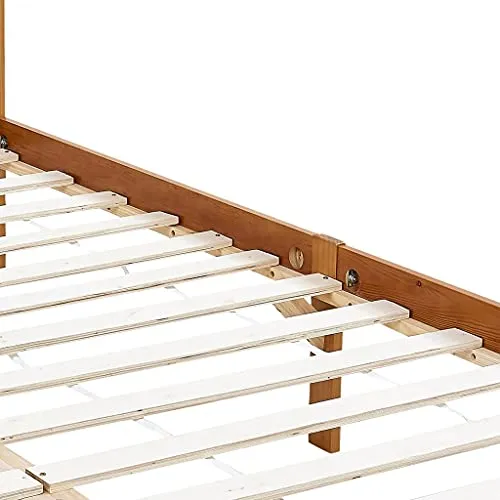 vidaXL Pin Massif Cadre de Lit à Baldaquin Lit Double Lit Adulte Lit Coffre Sommier à Lattes Chambre à Coucher Maison Intérieur Marron Miel 160x200 cm