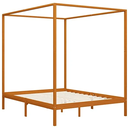 vidaXL Pin Massif Cadre de Lit à Baldaquin Lit Double Lit Adulte Lit Coffre Sommier à Lattes Chambre à Coucher Maison Intérieur Marron Miel 160x200 cm