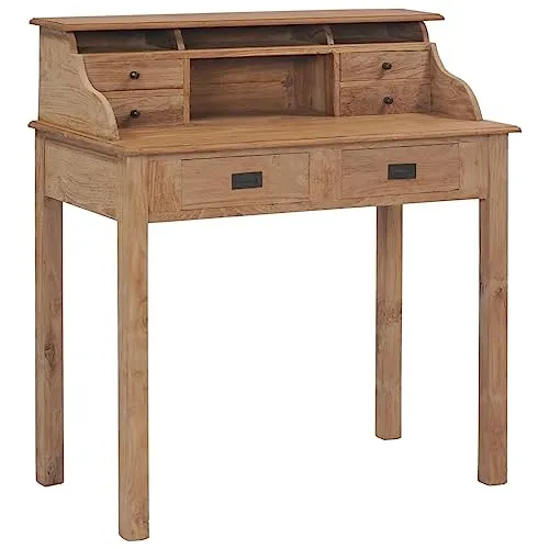 vidaXL Bureau Table d'Ordinateur Informatique Table d'Etude Table d'Ecriture Table de Travail Maison Salle d'Etude Bois de Teck Massif
