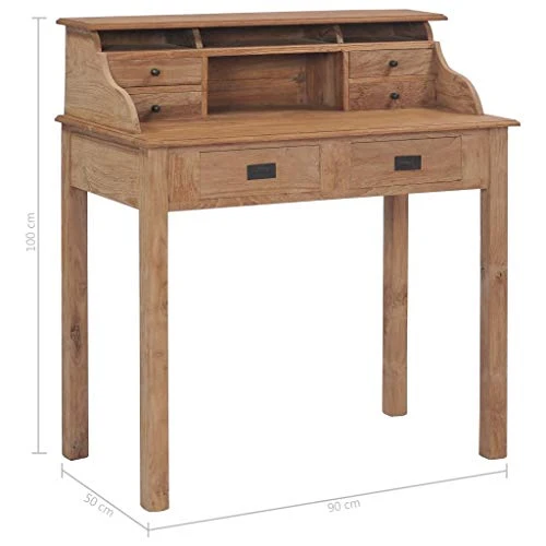 vidaXL Bureau Table d'Ordinateur Informatique Table d'Etude Table d'Ecriture Table de Travail Maison Salle d'Etude Bois de Teck Massif
