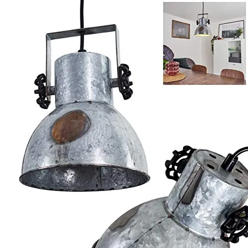 HOFSTEIN Suspension Hora en métal gris effet rouille et base aspect bois, lampe pendante retro-industrielle, hauteur ajustable, max. 109 cm, pour 1 ampoule E27, ampoule(s) non incluse(s)