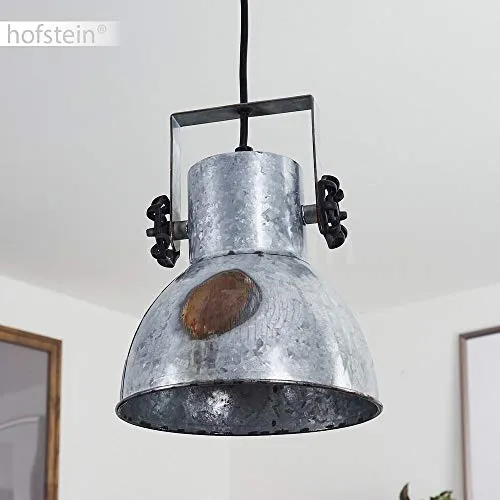 HOFSTEIN Suspension Hora en métal gris effet rouille et base aspect bois, lampe pendante retro-industrielle, hauteur ajustable, max. 109 cm, pour 1 ampoule E27, ampoule(s) non incluse(s)
