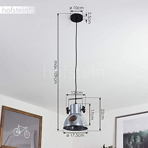 HOFSTEIN Suspension Hora en métal gris effet rouille et base aspect bois, lampe pendante retro-industrielle, hauteur ajustable, max. 109 cm, pour 1 ampoule E27, ampoule(s) non incluse(s)
