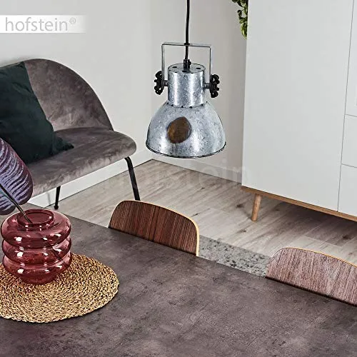 HOFSTEIN Suspension Hora en métal gris effet rouille et base aspect bois, lampe pendante retro-industrielle, hauteur ajustable, max. 109 cm, pour 1 ampoule E27, ampoule(s) non incluse(s)