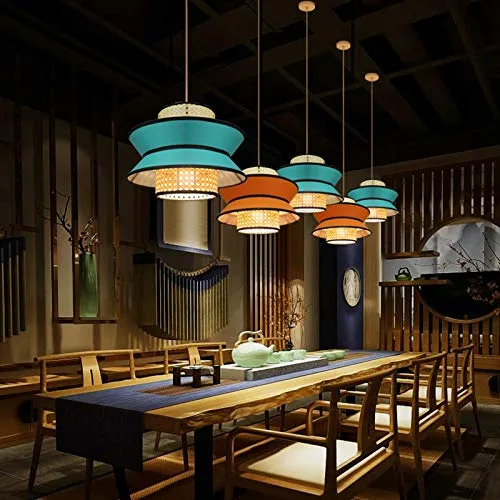 DSFHKUYB Pendant Light Creative Rotin Lustres Tissé Peut Être Installé Dans La Chambre Salon Salle À Manger,Bleu