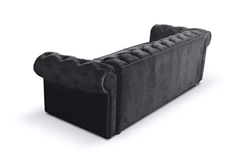 MEUBLES Canapé en lit Convertible Chesterfield 3 Places Relax Droit - en Tissu (Velours), Pieds en Bois - Salon & séjour - Avia (Bleu Marine)
