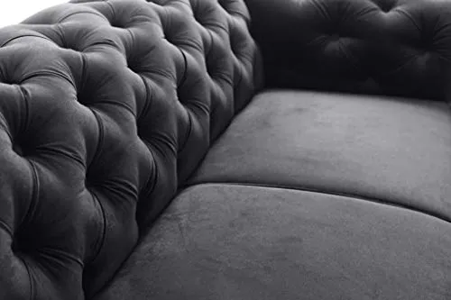 MEUBLES Canapé en lit Convertible Chesterfield 3 Places Relax Droit - en Tissu (Velours), Pieds en Bois - Salon & séjour - Avia (Bleu Marine)