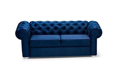 MEUBLES Canapé en lit Convertible Chesterfield 3 Places Relax Droit - en Tissu (Velours), Pieds en Bois - Salon & séjour - Avia (Bleu Marine)