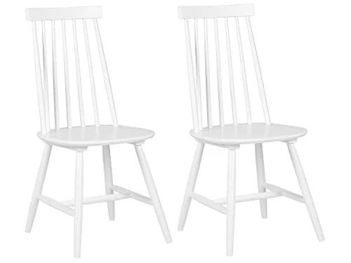 Lot 2 Chaises Blanches en Bois Naturel Design Classique Idéales pour Cuisine ou Salle à Manger au Style Scandinave ou Traditionnel Beliani