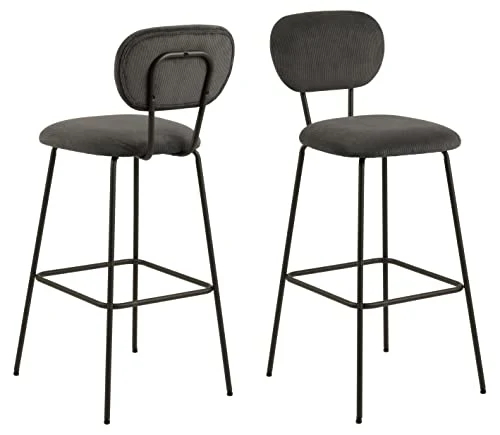 Marque Amazon - Movian Lot de 2 tabourets de bar, tissu Wind anthracite 40, grande, Noir Mat/Anthracite