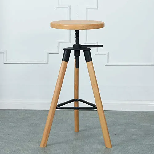 HXSM Tabouret De Bar Pivotants Tabourets De Cuisine en Bois Massif Hauteur Réglable Tabouret De Comptoir Chaise De Salle À Manger Ronde Industrielle Hauteur D’Assise De 65-75CM