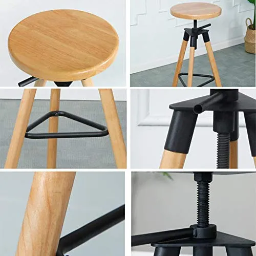 HXSM Tabouret De Bar Pivotants Tabourets De Cuisine en Bois Massif Hauteur Réglable Tabouret De Comptoir Chaise De Salle À Manger Ronde Industrielle Hauteur D’Assise De 65-75CM