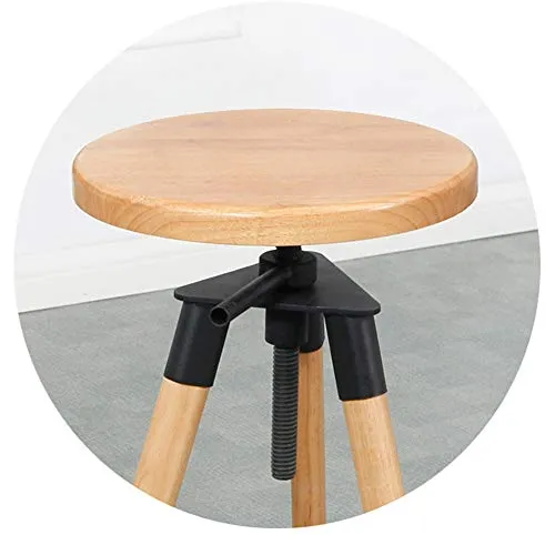 HXSM Tabouret De Bar Pivotants Tabourets De Cuisine en Bois Massif Hauteur Réglable Tabouret De Comptoir Chaise De Salle À Manger Ronde Industrielle Hauteur D’Assise De 65-75CM