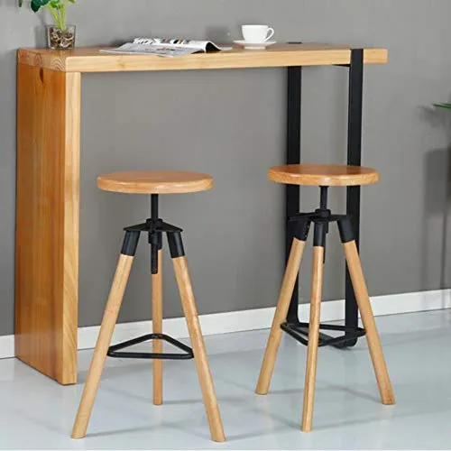 HXSM Tabouret De Bar Pivotants Tabourets De Cuisine en Bois Massif Hauteur Réglable Tabouret De Comptoir Chaise De Salle À Manger Ronde Industrielle Hauteur D’Assise De 65-75CM