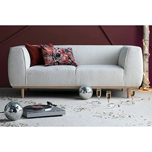 Miliboo Canapé scandinave 2-3 Places en Tissu Effet Laine bouclée écru et Bois Clair Morris