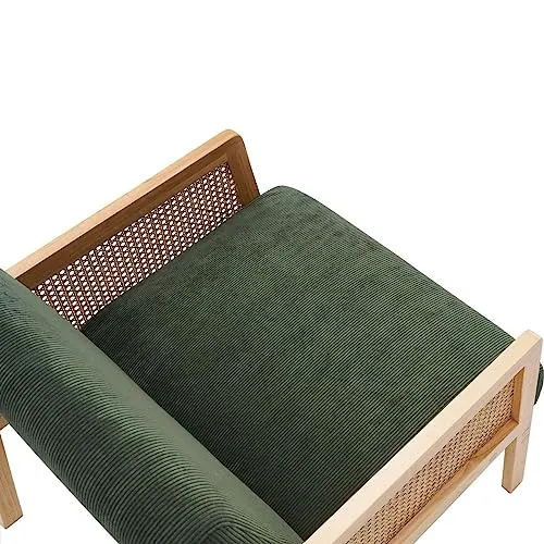 HOMIFAB Fauteuil en cannage et Velours côtelé Vert - Mani